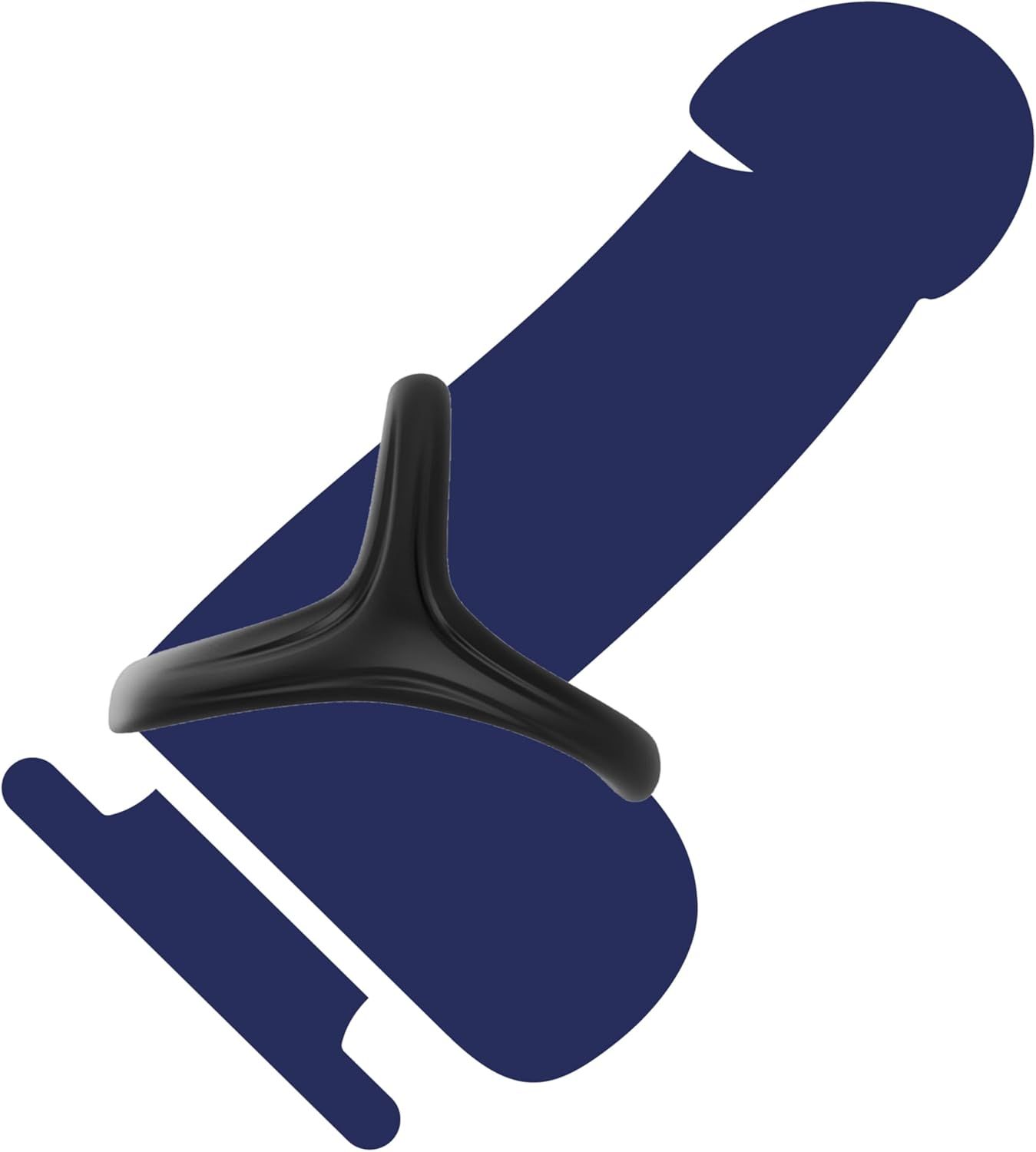 Anneau pénien noir de forme triangulaire. Représenté sur un contour de pénis bleu.