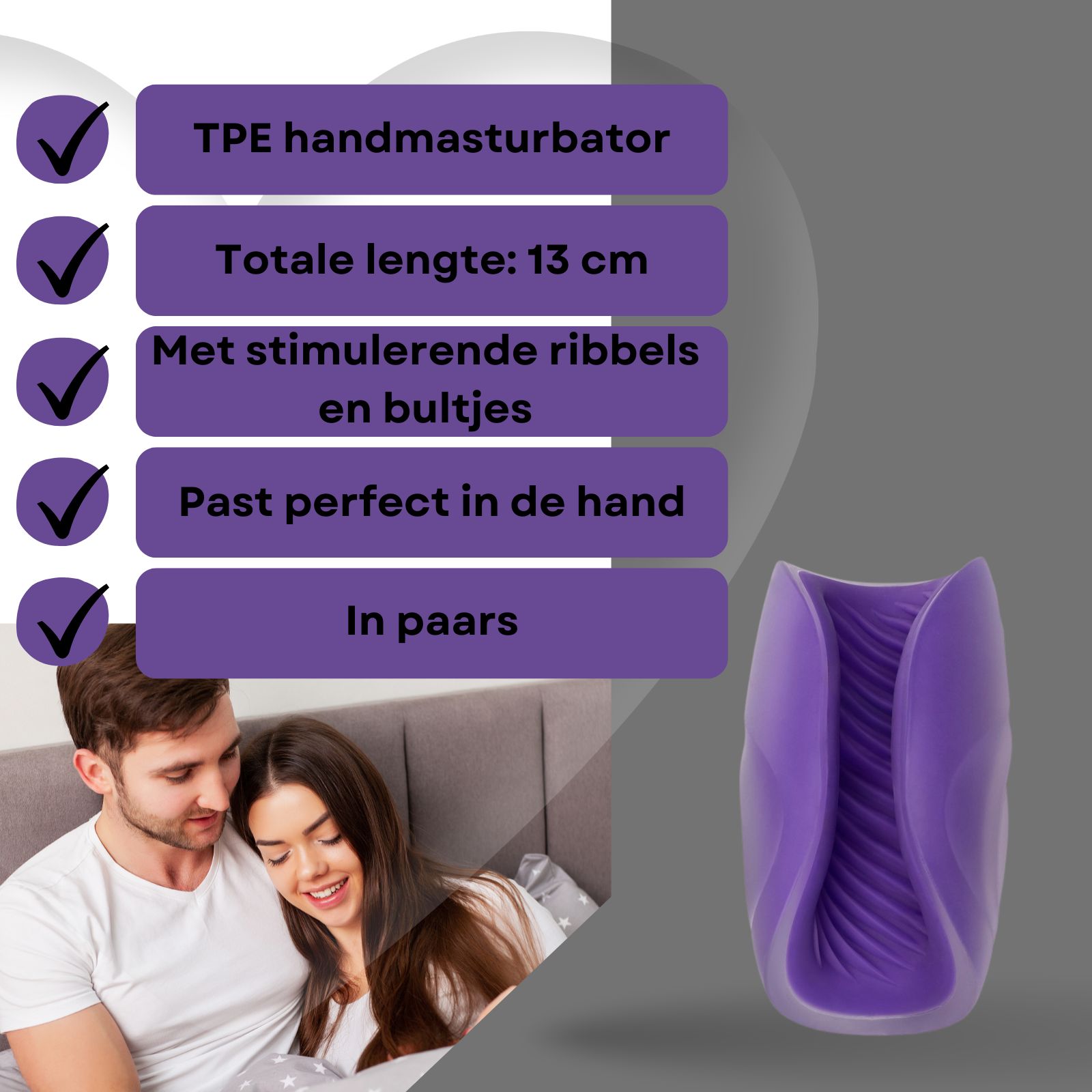 Paarse masturbator. TPE. Met groeven. Op sokkel.