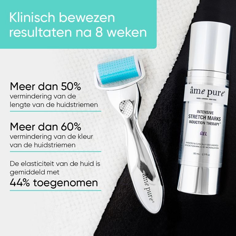 Close-up van roller met blauwe kop en zilveren gel fles.