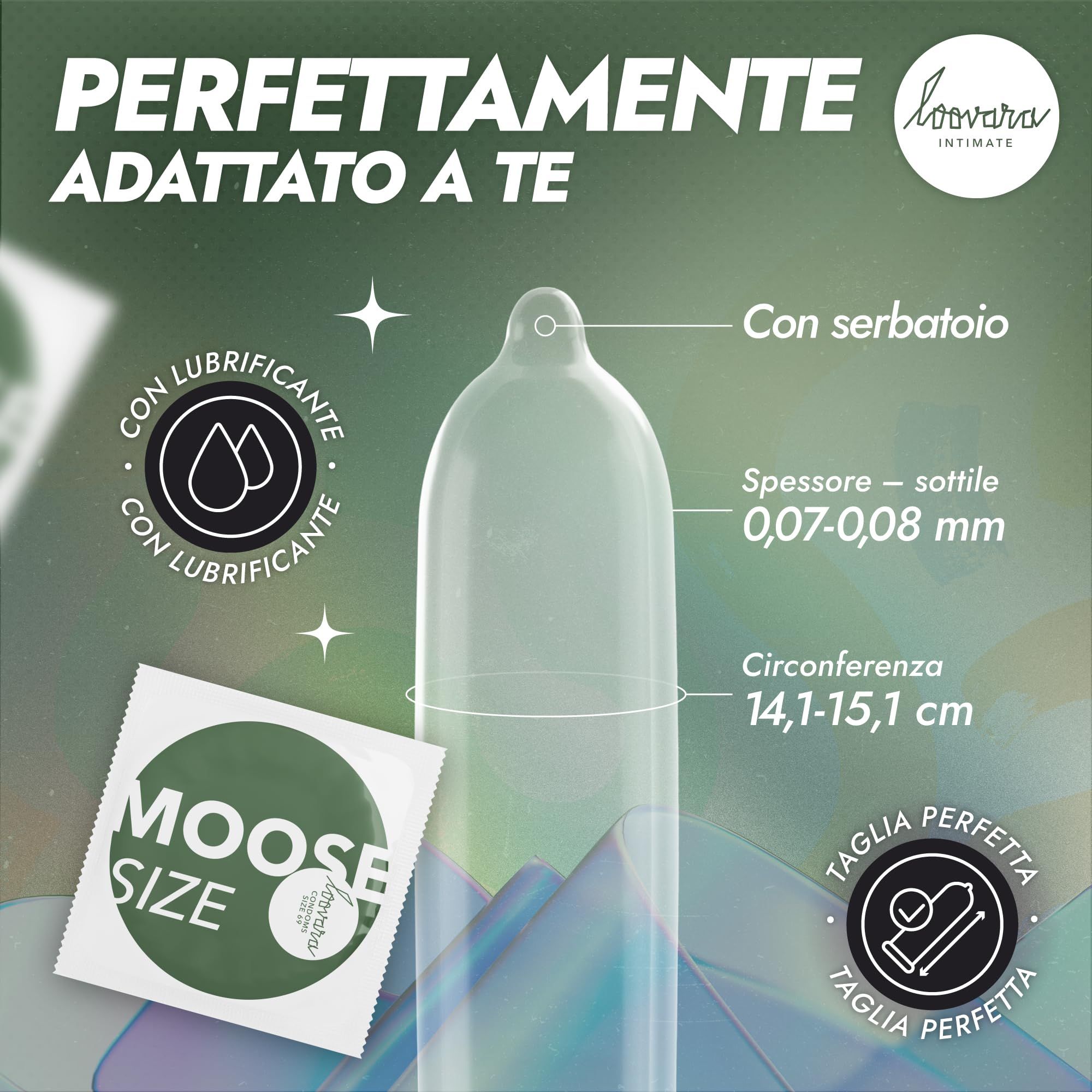 Préservatif Loovara Moose, taille 69, avec réservoir, fin (0,07-0,08 mm), lubrifié.