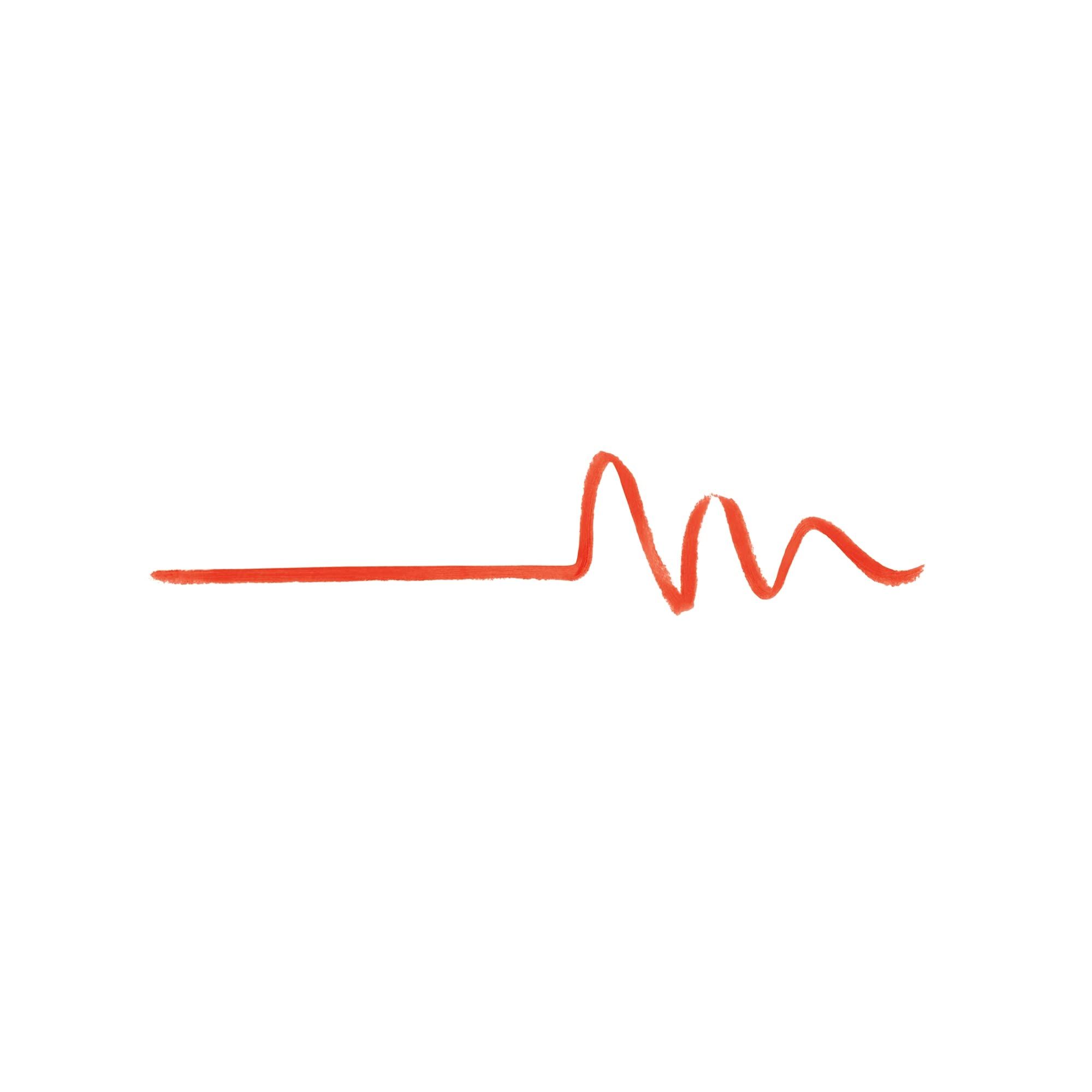 Trait orange-rouge, en forme de vague. Sur fond blanc.
