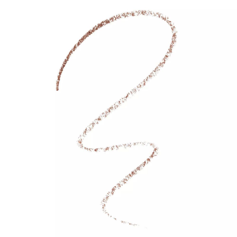 Trait marron dessiné par un crayon à sourcils. Sur fond blanc.