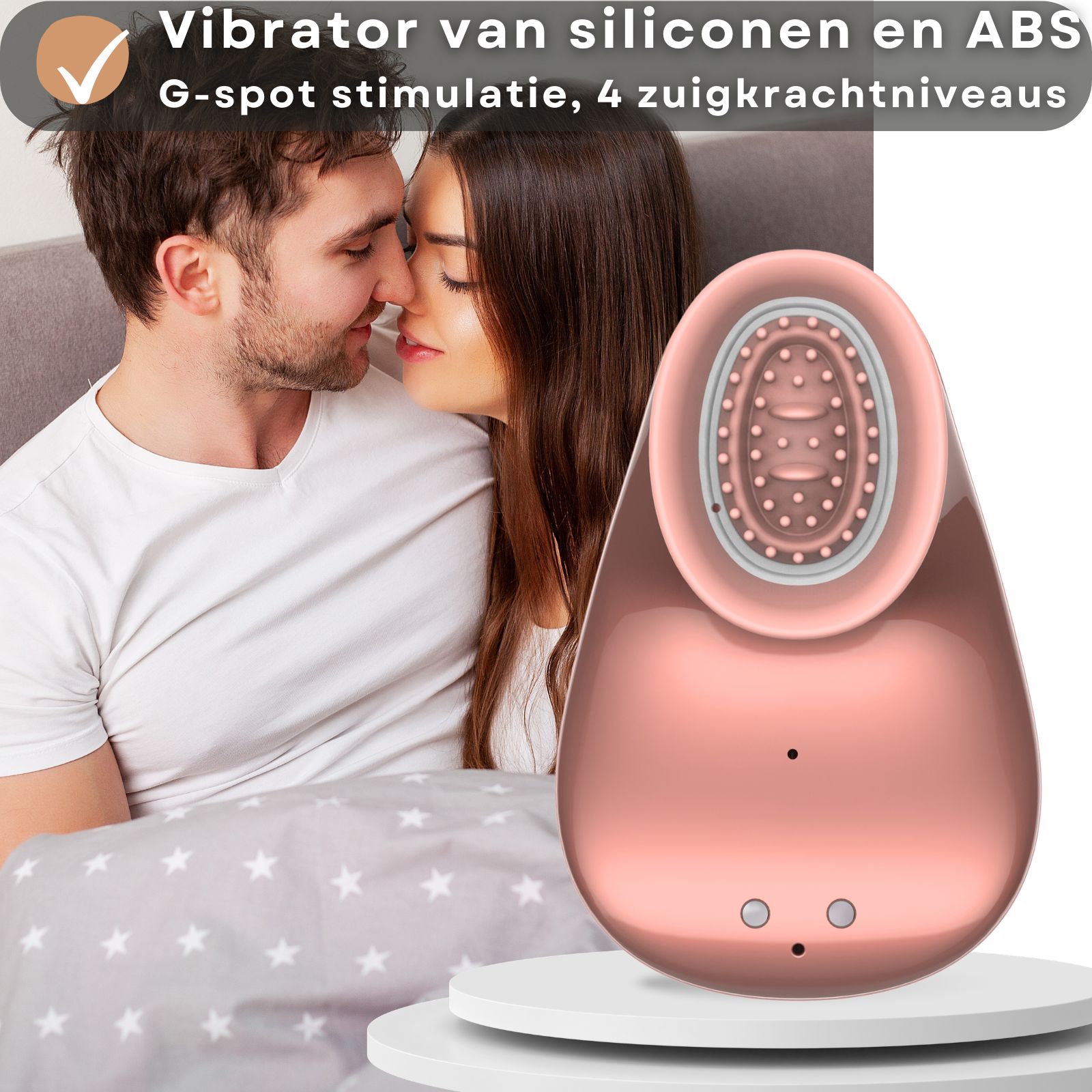 Roze vibrator met zuignap, totale lengte 18 cm.