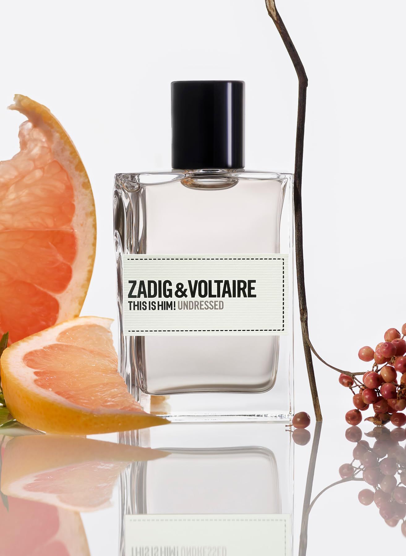 Zadig & Voltaire This is Him! Undressed EdT Nat. Spray. Fles met zwarte dop. Met grapefruit en tak.