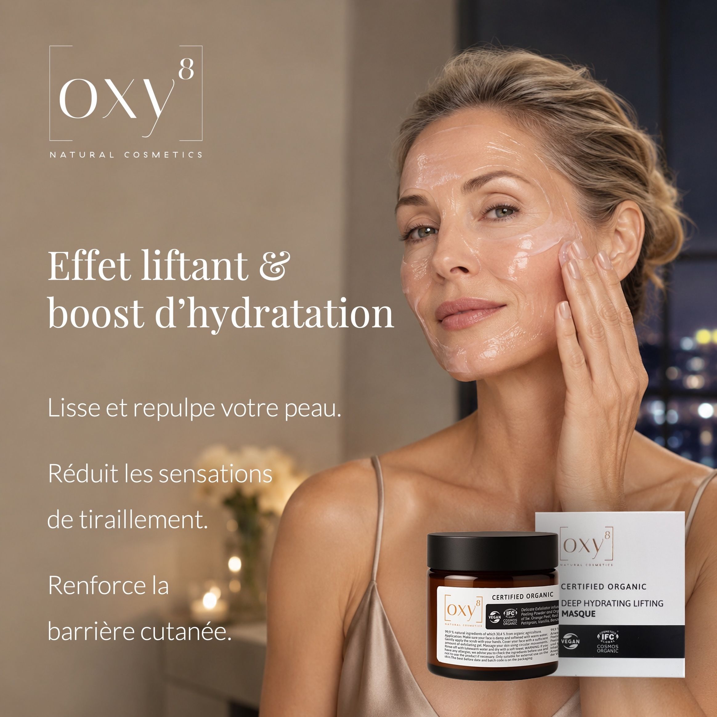 OXY8 Natural Cosmetics DEEP HYDRATING LIFTING MASQUE – masque hydratant peau sèche & effet lifting