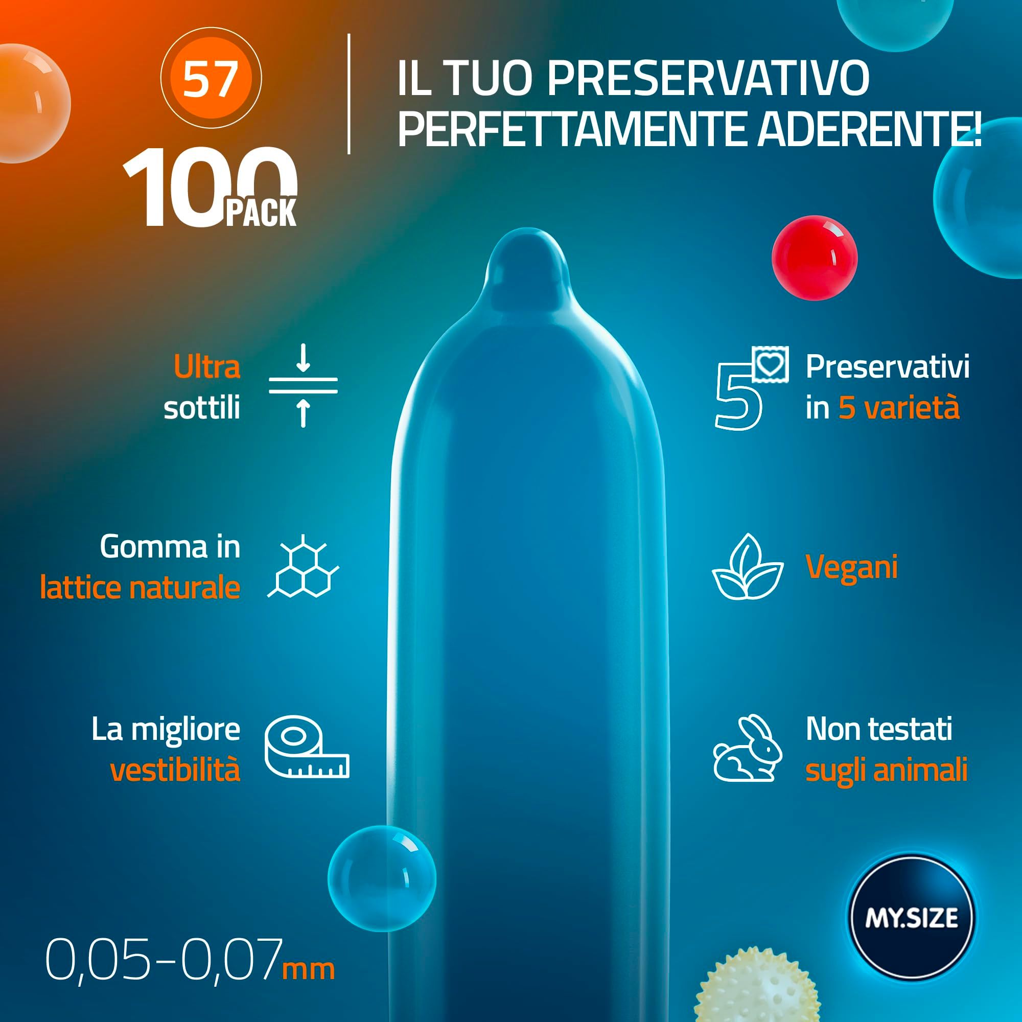 Pack de 100 préservatifs bleus, ultra-fins, en latex de caoutchouc naturel, épaisseur 0,05-0,07mm.