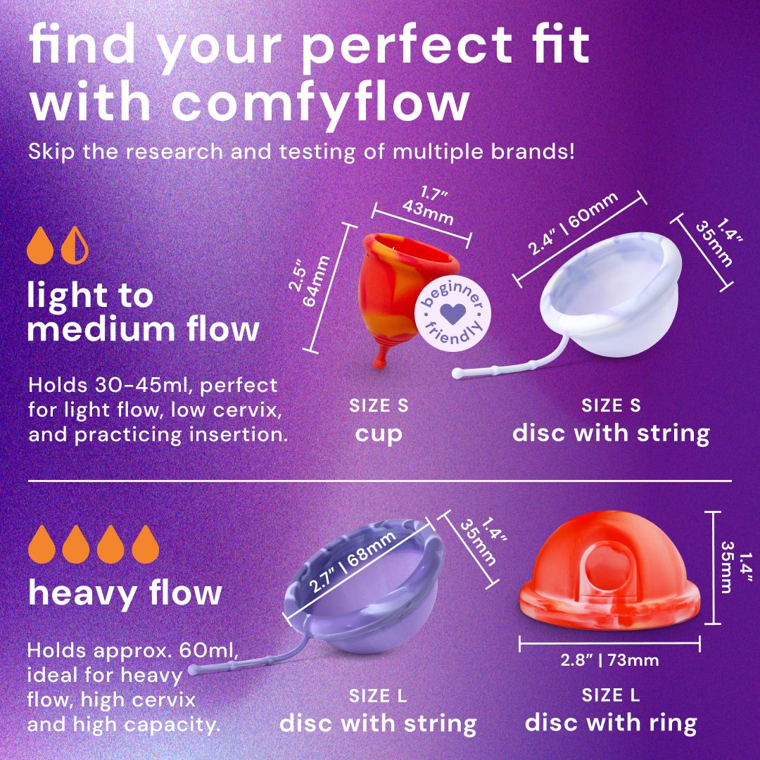 Bodyotics Comfyflow : disque menstruel (L) avec anneau, rouge, avec indication de taille.