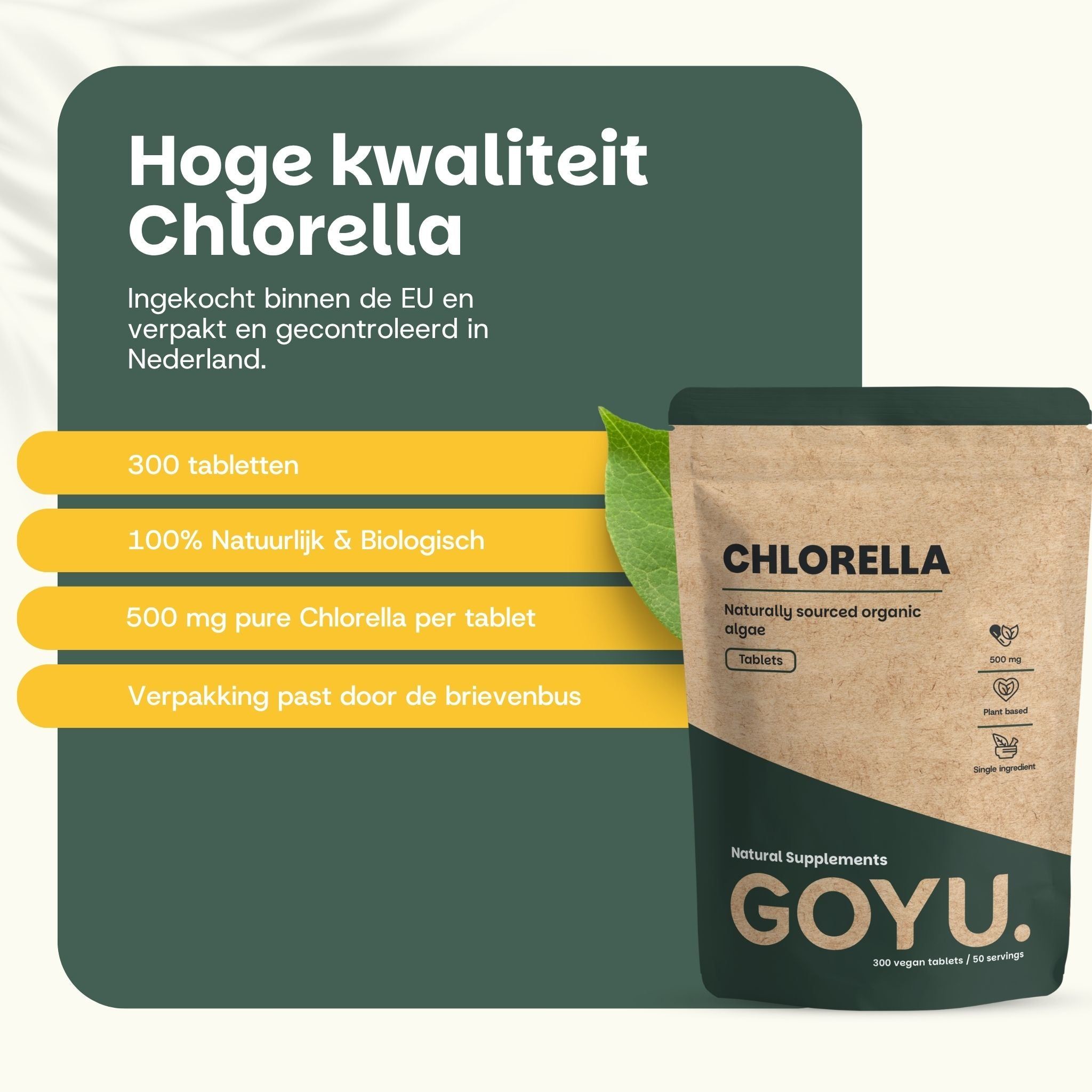Zakje Chlorella tabletten, 300 stuks, 100% natuurlijk en biologisch, 500 mg.