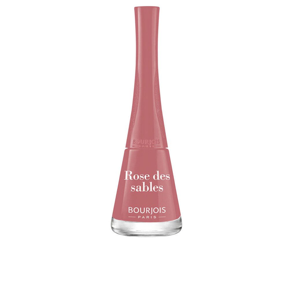Flacon de vernis à ongles rose. Inscription: Rose des sables, Bourjois Paris.