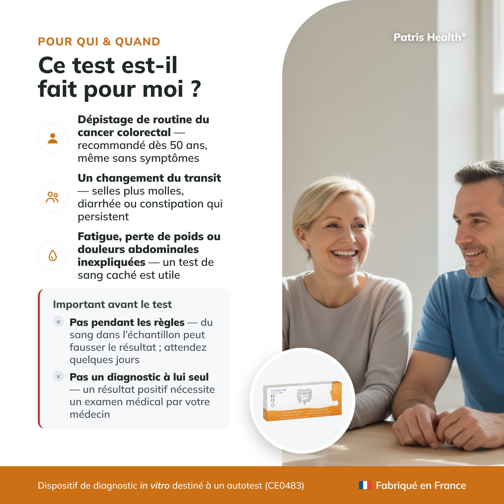 Résultats du test FIT Home Test : Positif, Négatif, Invalide avec lignes de test.