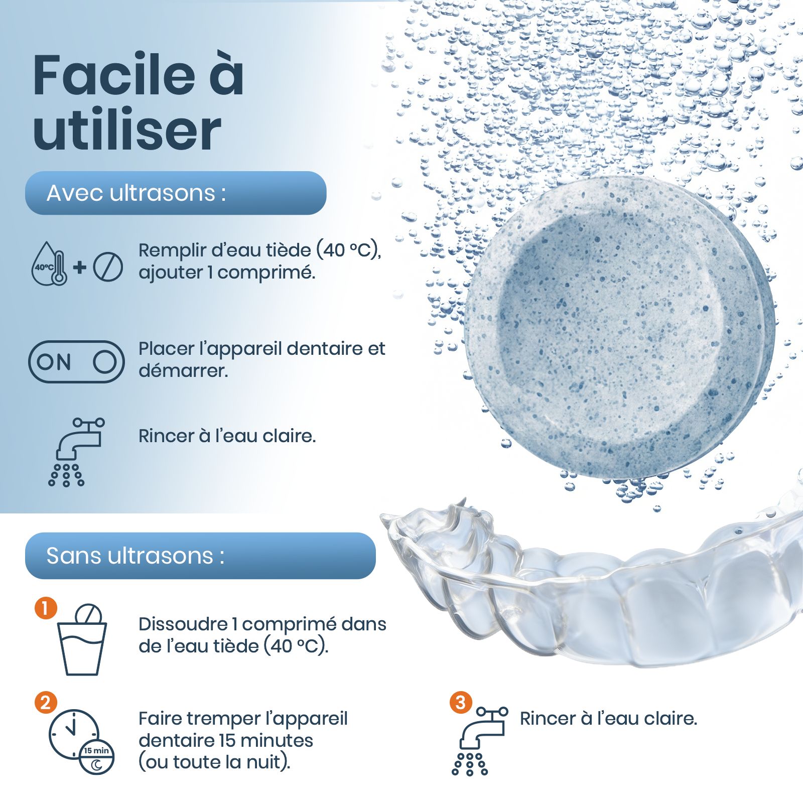 mfa® Comprimés de nettoyage pour prothèses dentaires, gouttières & aligneurs