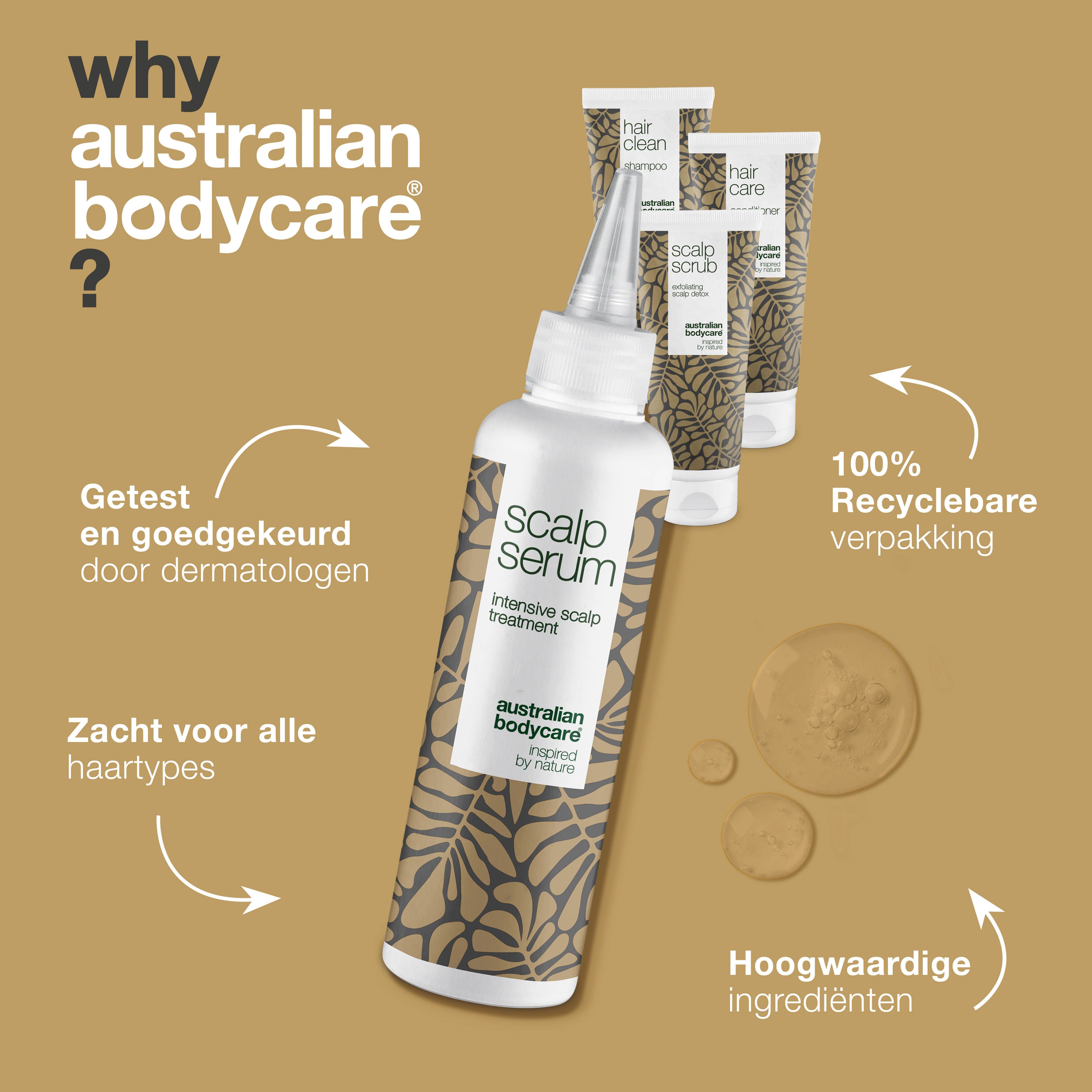 Serumfles met producten. Tekst: 100% recyclebare verpakking. Tekst: Hoogwaardige ingrediënten. Tekst: Dermatologisch getest.