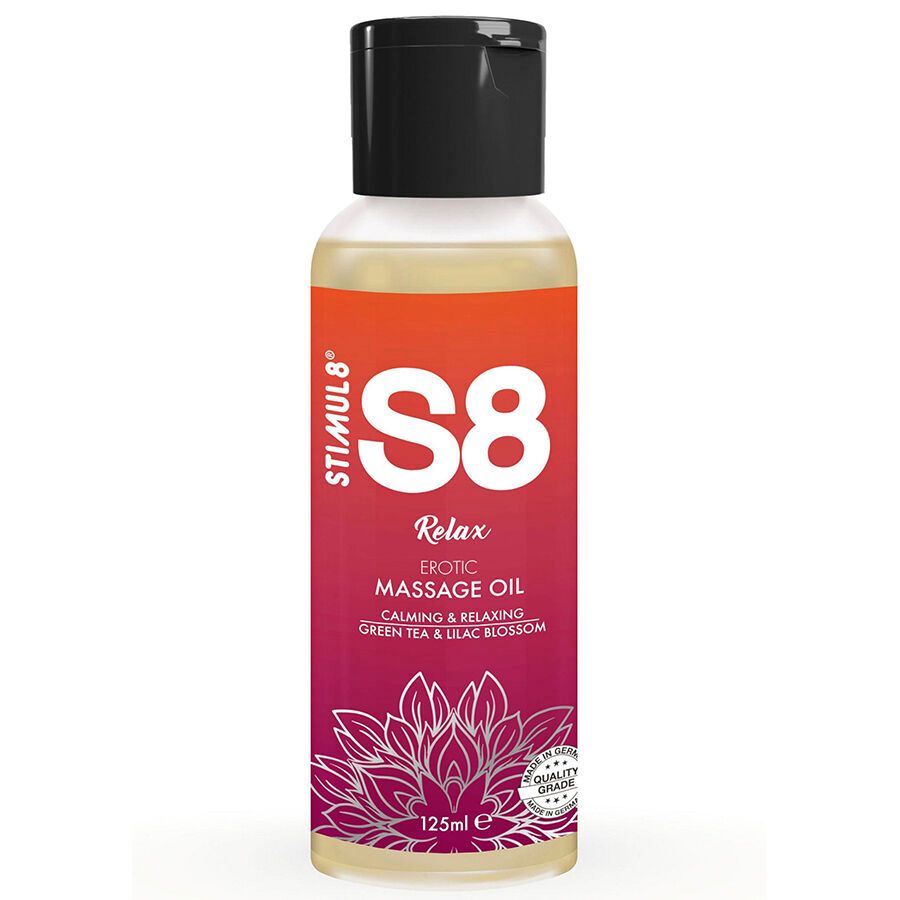 S8 Relax Huile de massage érotique, 125ml, thé vert et fleur de lilas.