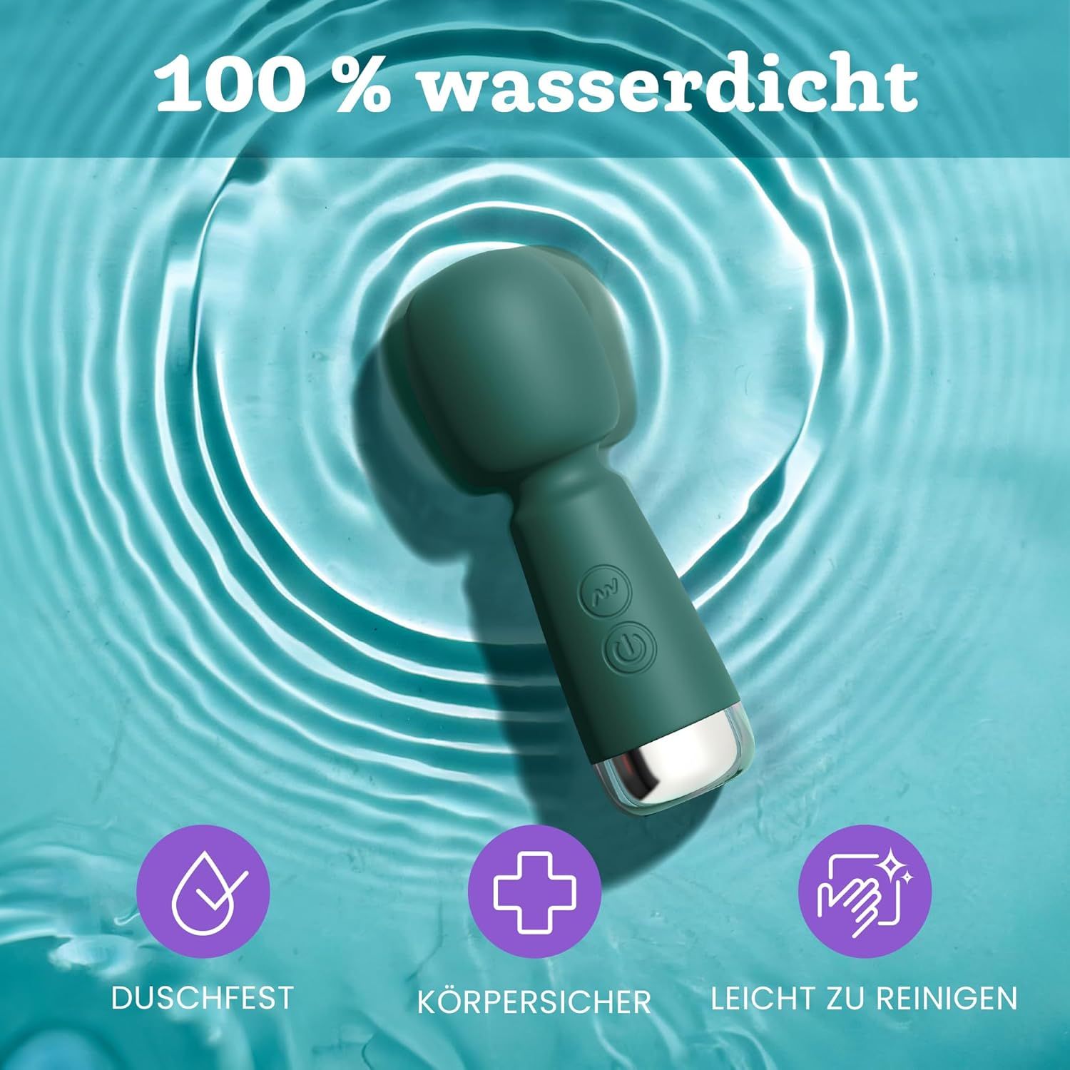 Mini vibrateur vert 100% étanche, adapté à la douche, au corps et facile à nettoyer.