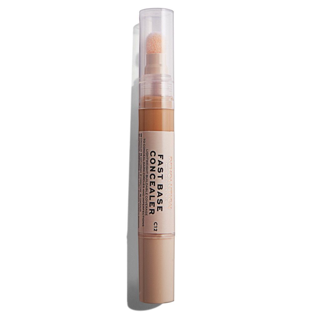 Correcteur en bâton avec applicateur. Inscription: Fast Base Concealer. Teinte C12. Emballage transparent.