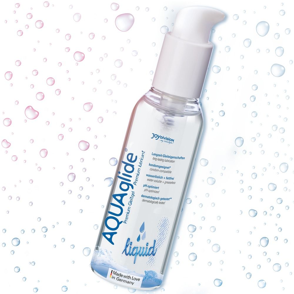 AQUAGLIDE Liquid glijmiddel met pomp. "Gemaakt met liefde in Duitsland".
