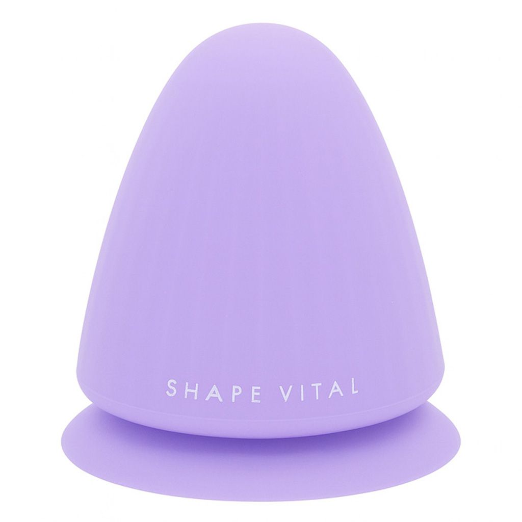 Produit lilas en forme de cône avec une base plate. Le texte "SHAPE VITAL" est visible.