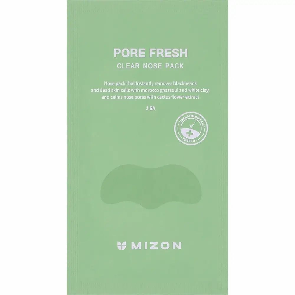 MIZON Pore Fresh Clear Nose Pack sachet individuel avec description des ingrédients et de l'utilisation.