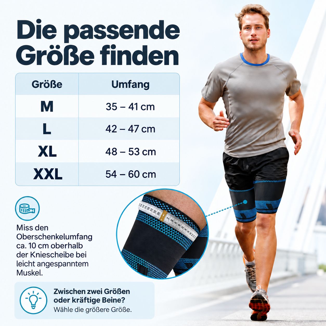 AGILE NOW dijbanden maat L, gedragen door een hardloper. Maattabel.