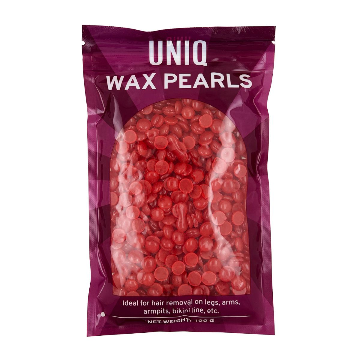 Emballage de PERLES DE CIRE UNIQ en rouge, idéal pour l'épilation.