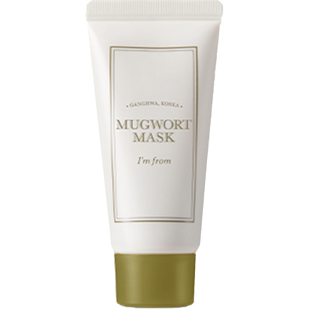 Tube blanc avec base dorée. Inscription: MUGWORT MASK, I'm from. Ganghwa, Corée.