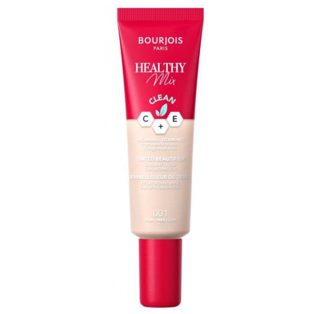 Bourjois Healthy Mix Teint-Perfector, tint 001 Vanille Claire, in rode tube.
