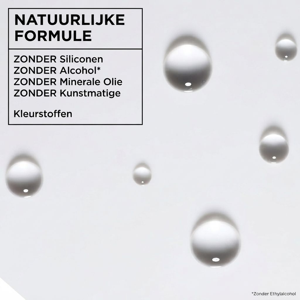 Natuurlijke formule: Zonder siliconen, alcohol, minerale olie, kunstmatige kleurstoffen.