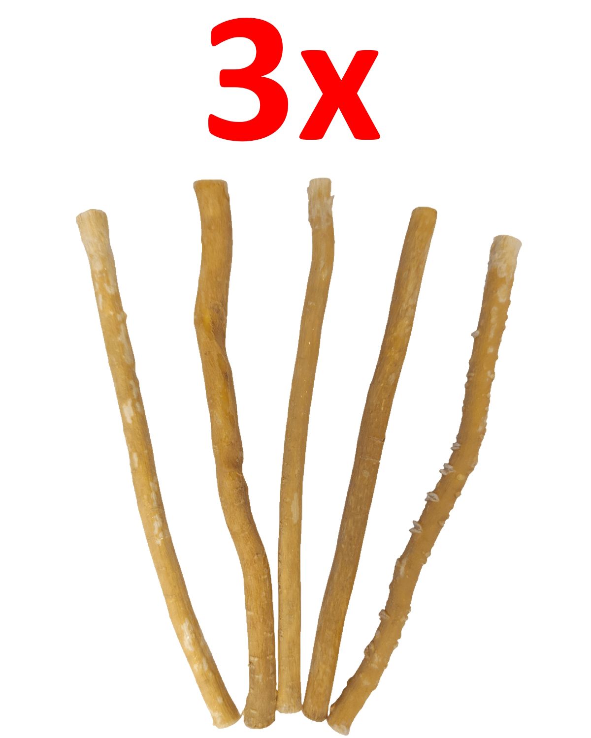 Cinq bâtonnets de siwak, avec le chiffre rouge '3x' au-dessus. Brun clair, forme allongée.