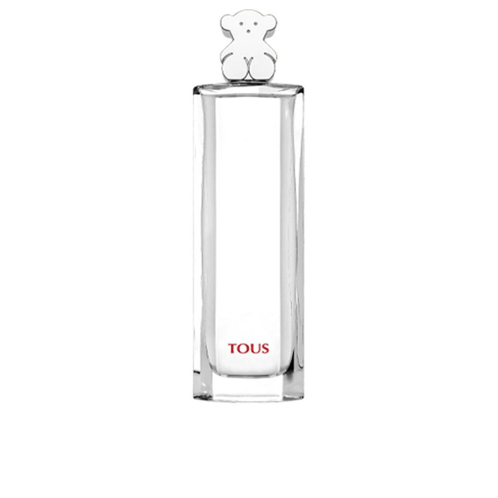 Rechthoekige fles Tous Eau de Toilette Spray met berenkap. De naam Tous in rode letters staat op de fles.