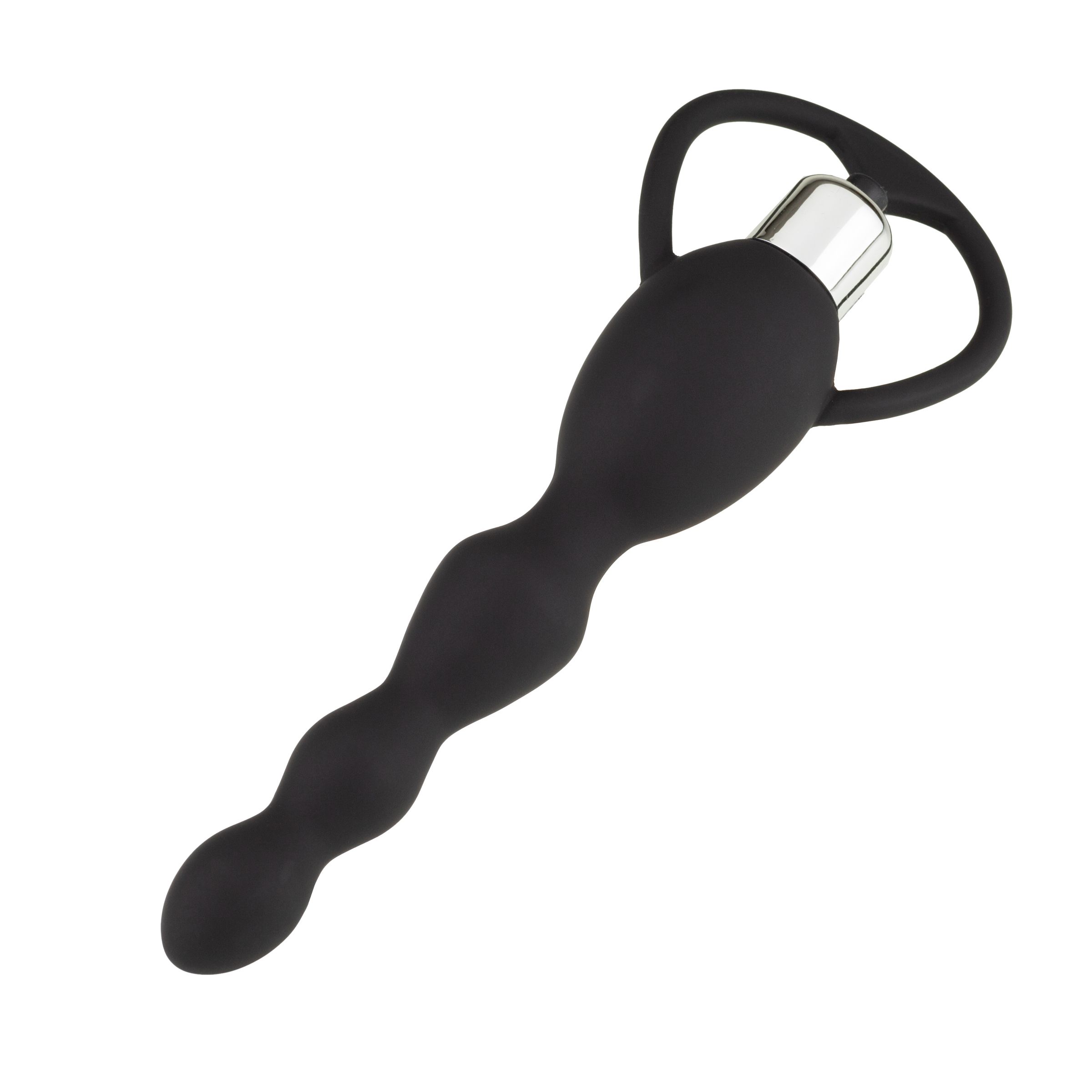 Produit intime noir ondulé avec poignée. Embout métallique.