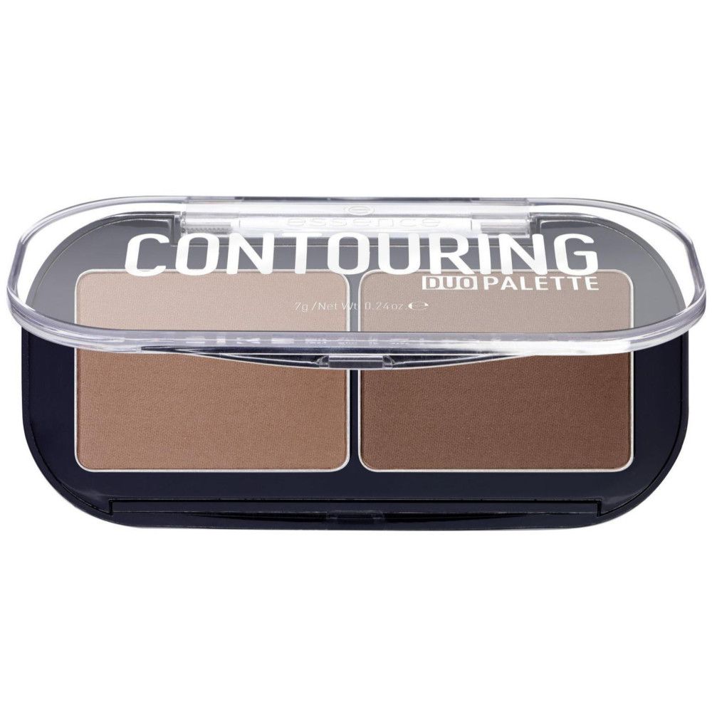 Palette de contouring à deux teintes, emballage transparent. Inscription: CONTOURING DUO PALETTE.