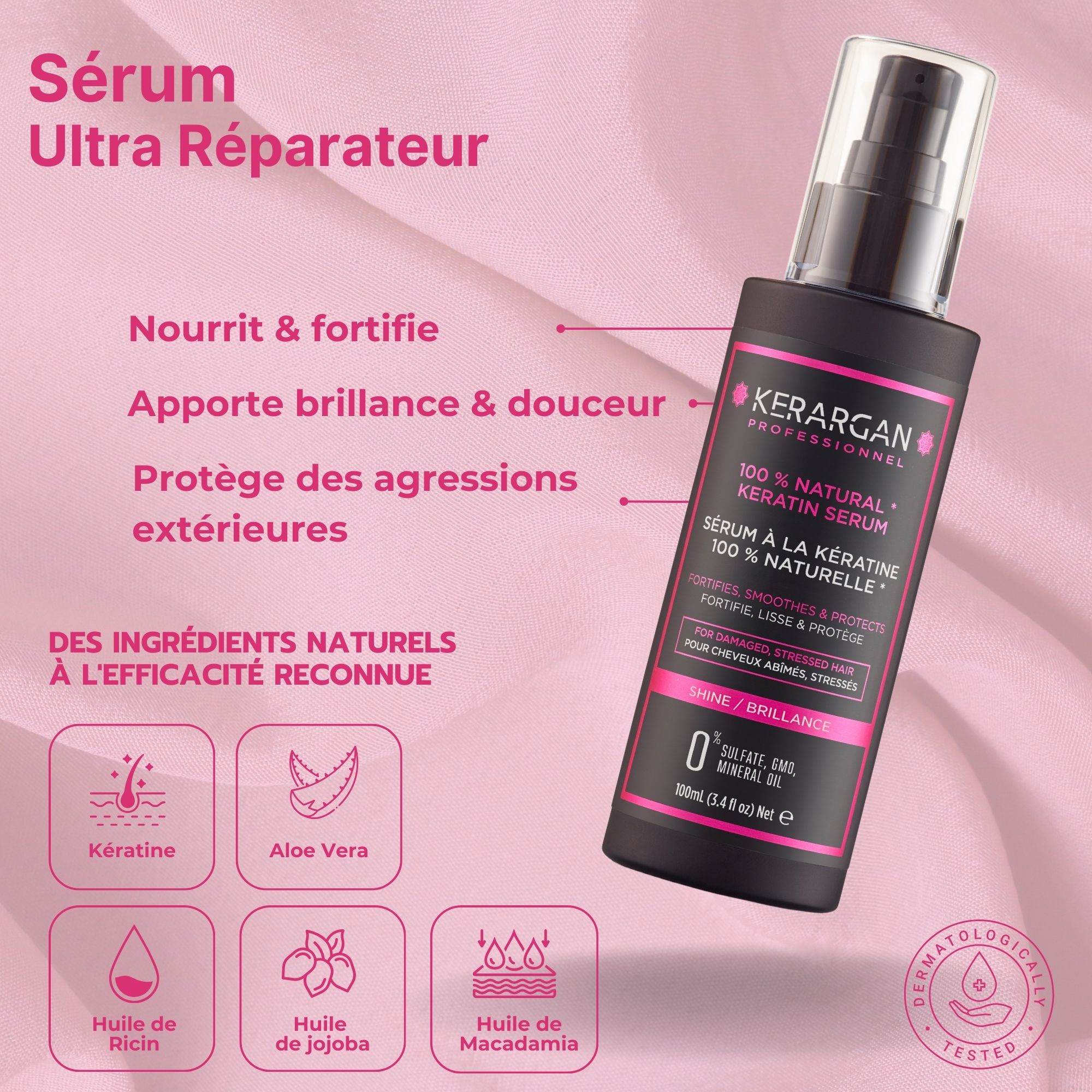 Kerargan - Ensemble Réparateur Shampoing, Après-shampoing, Masque, Sérum Leave-In Kératine