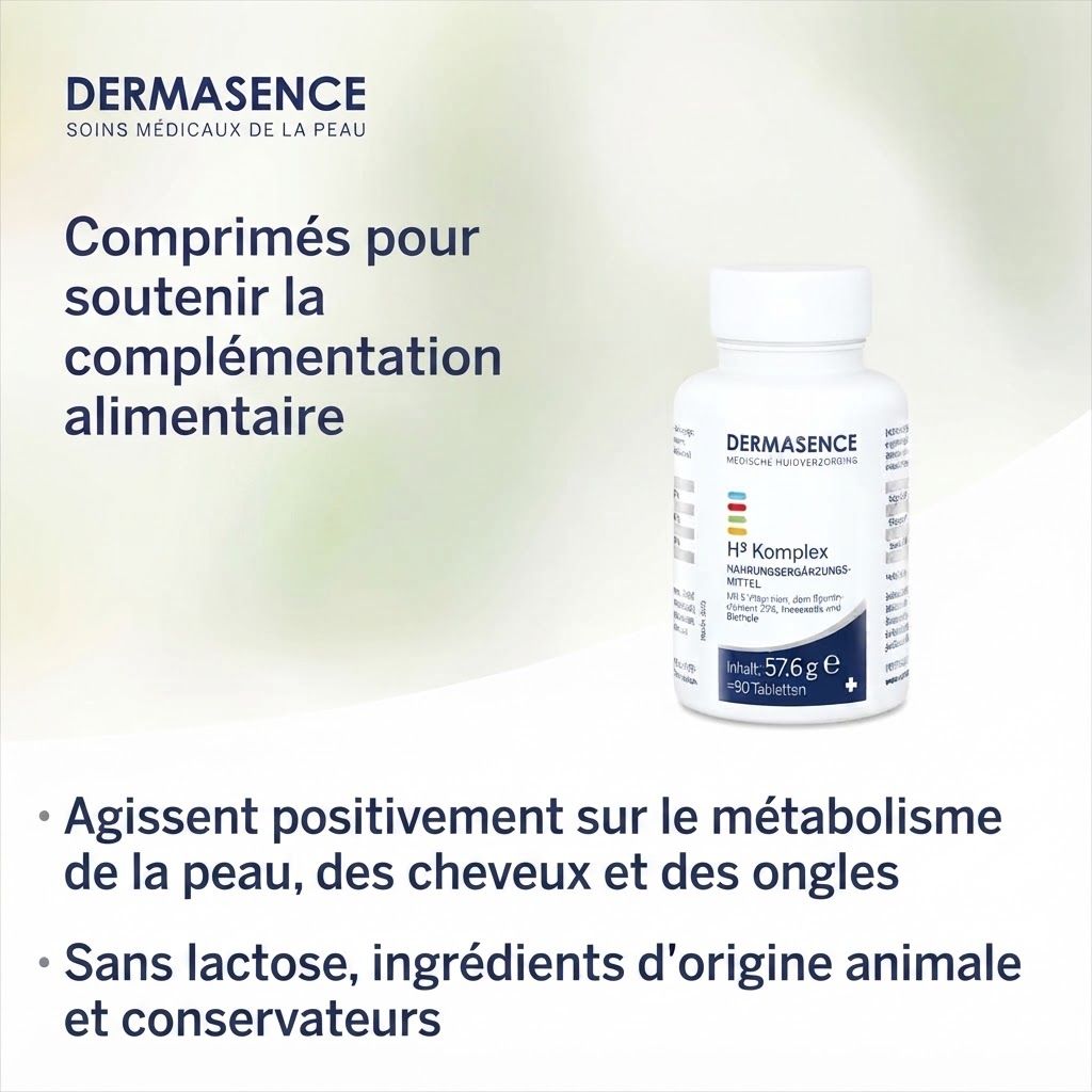 Complément alimentaire Dermasence HP Komplex en flacon blanc, 57,6g, 150 comprimés.