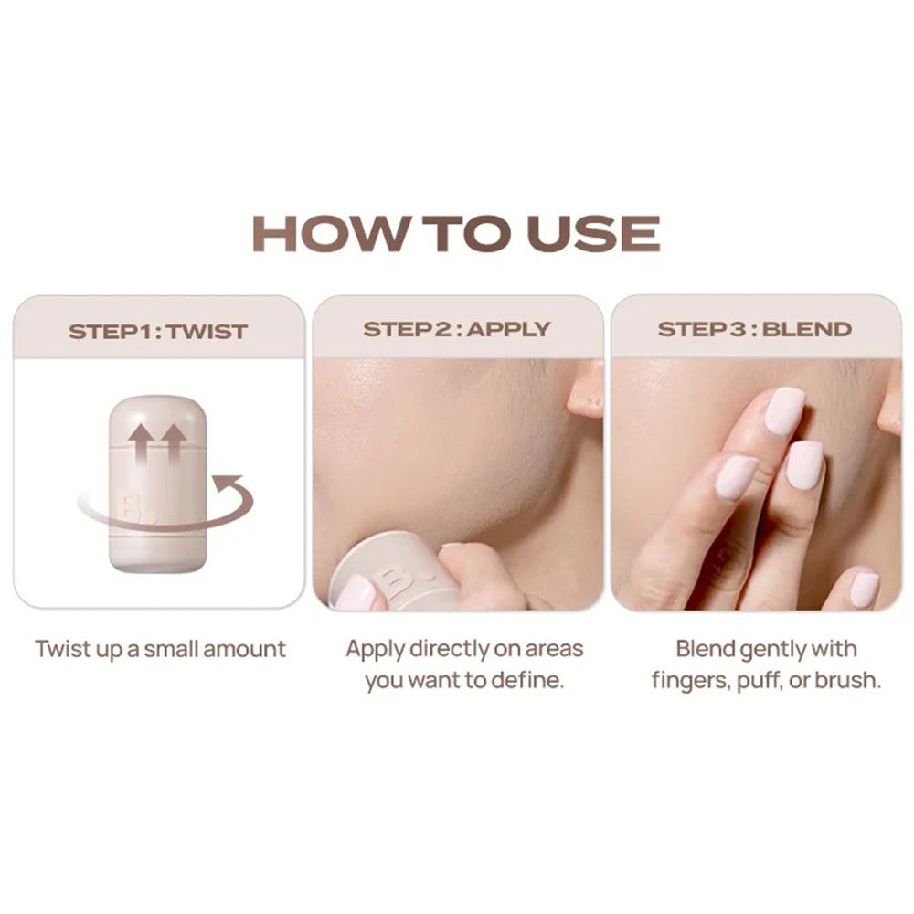 Gebruiksaanwijzing cosmetische applicator: draaien, aanbrengen, vervagen.