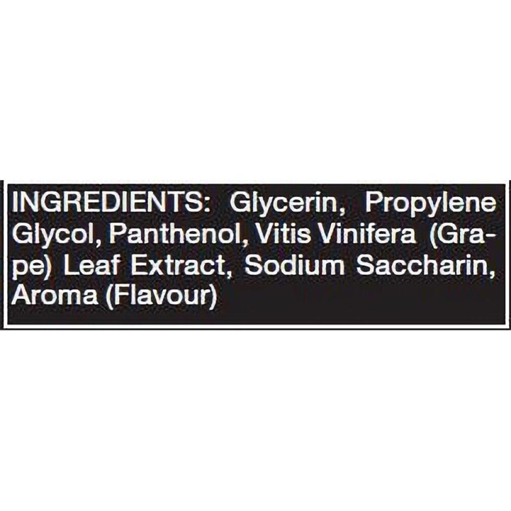 Arrière de la bouteille de lubrifiant Eros Tasty Fruits Citron avec liste d'ingrédients sur étiquette noire.