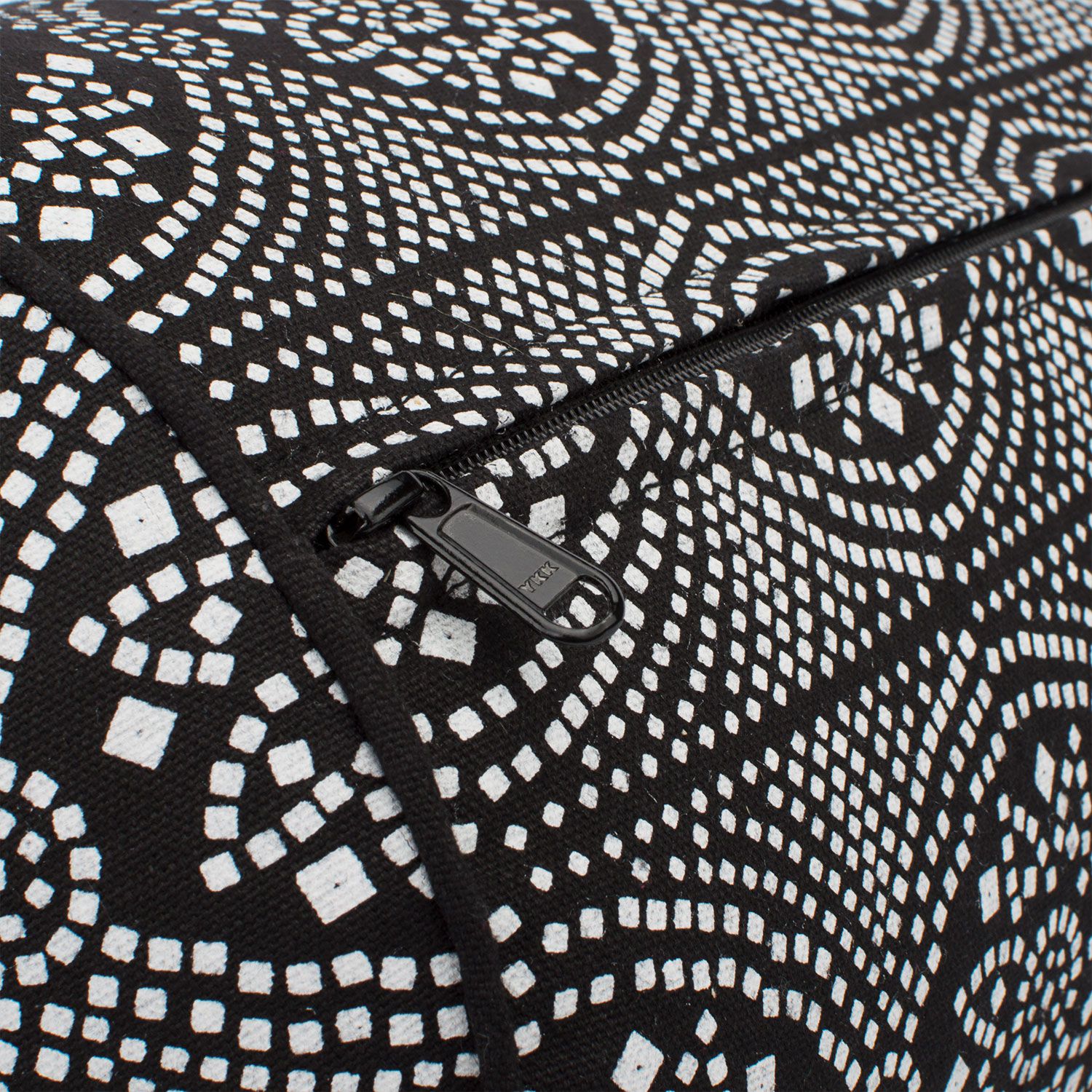 bodhi Collection Maharaja : Traversin de yoga à motifs (rond), "Bandhani", noir/blanc, KAPOK