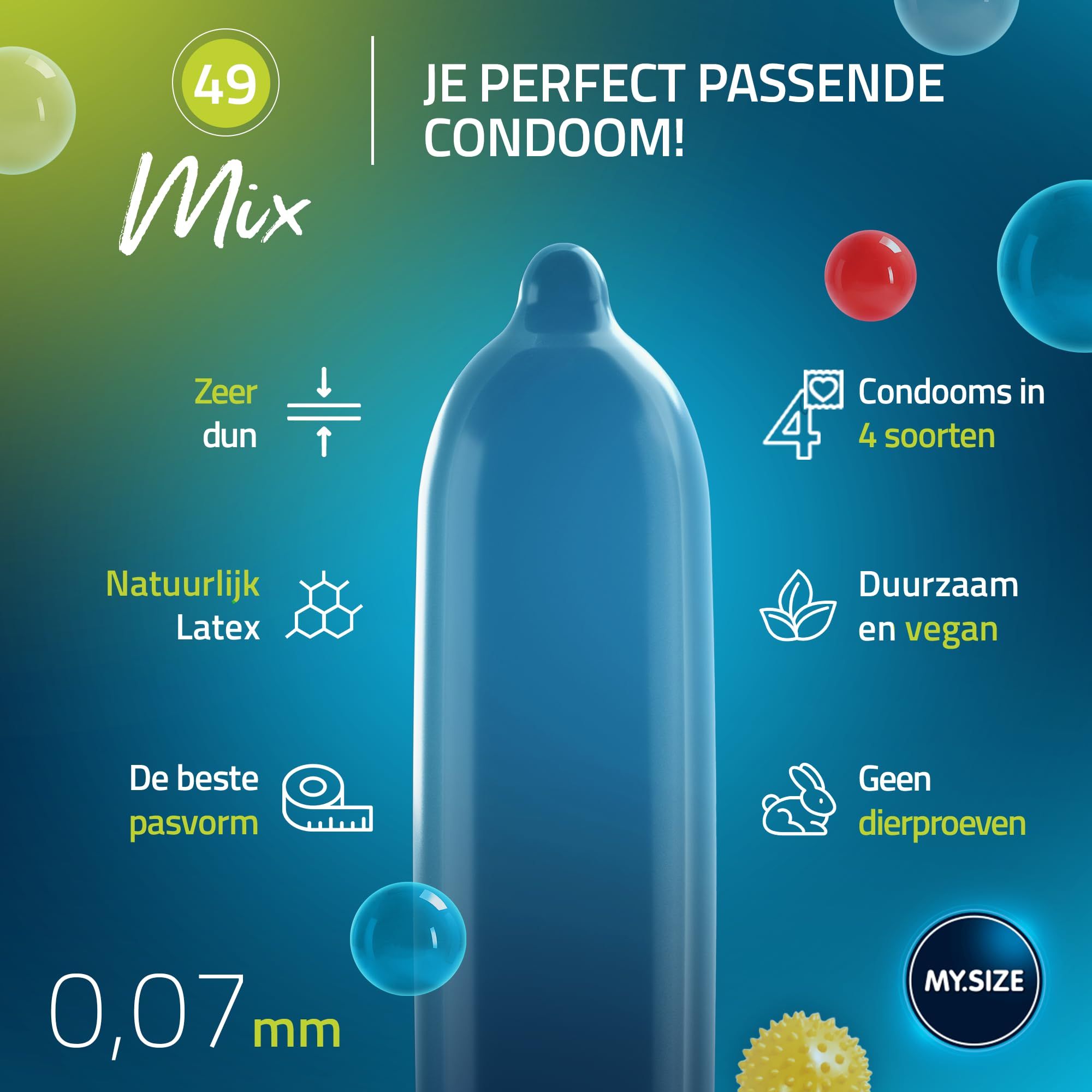 MY.SIZE blauw condoom, ultradun, 0,07mm. Natuurlijke latex.