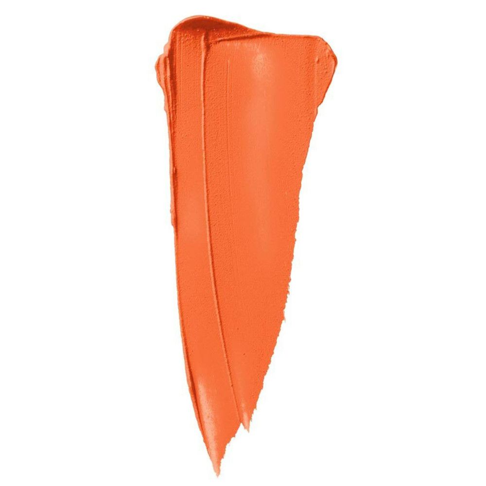 Échantillon de rouge à lèvres orange. Texture en une bande verticale irrégulière. Aucune marque de produit visible.