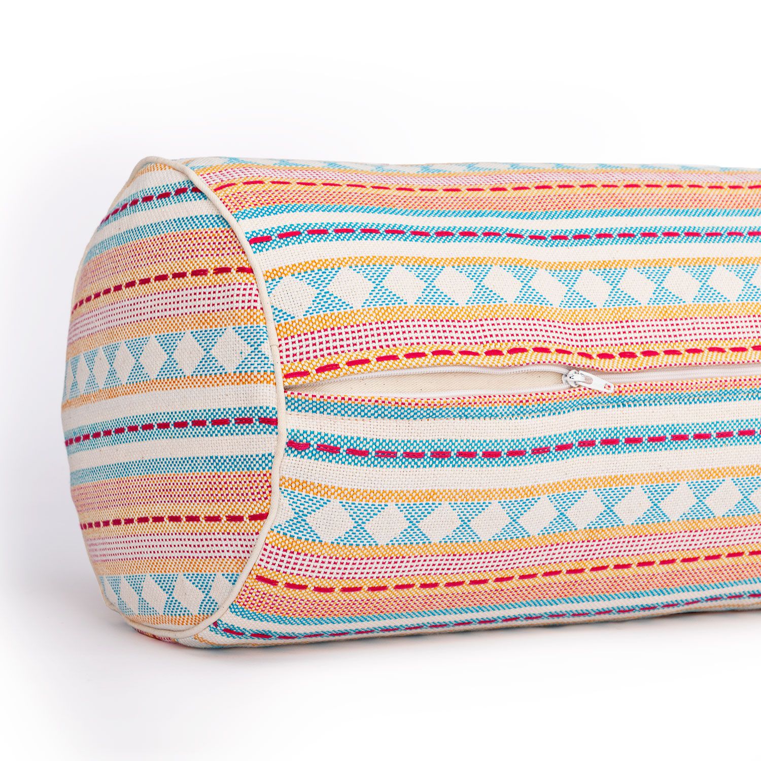 bodhi ETHNO Collectie: Yoga bolster (rond), jacquard geweven stof, abrikoos-lichtblauw
