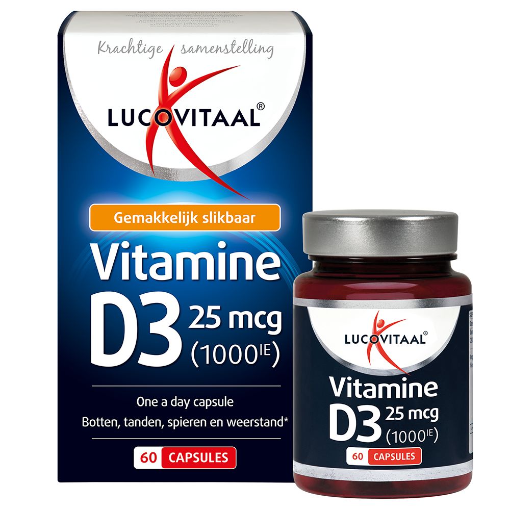 Image du produit : flacon et emballage. Flacon avec 'Vitamine D3', emballage avec logo et nom du produit.