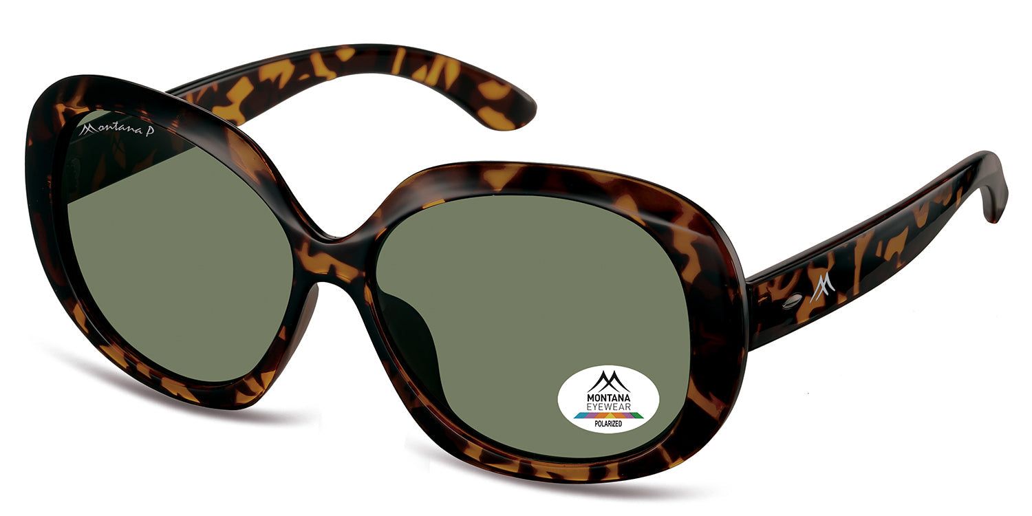 Lunettes de soleil marron et verres verts. Logo Montana Eyewear sur la branche et le verre. Polarized.