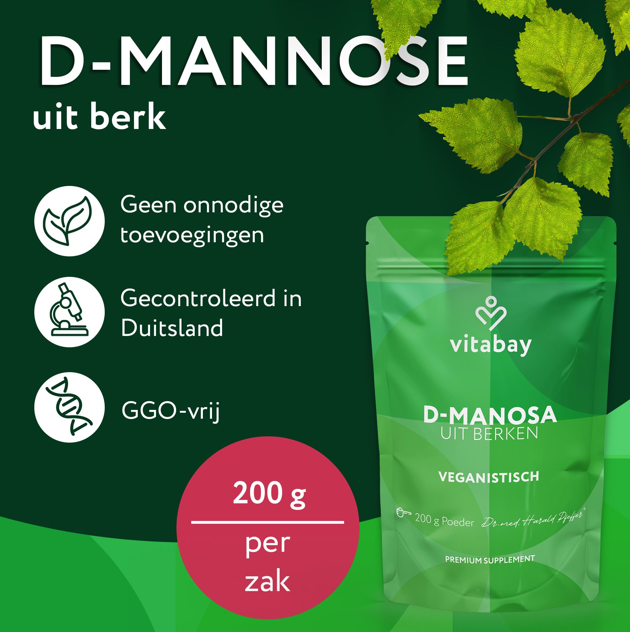 Vitabay D-Mannose uit berk zak voor een berkenbos.