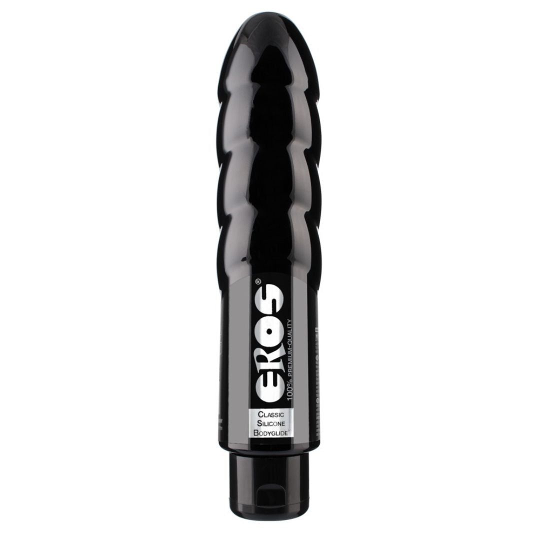 Produit noir, allongé, surface cannelée. Inscription "Eros".
