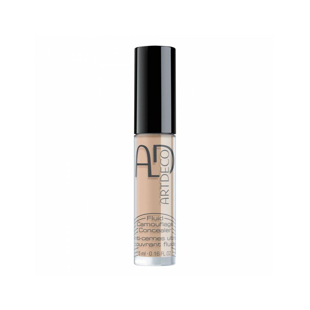 Artdeco Fluid Camouflage Concealer. Fles met zwarte dop. Productnaam en volume-aanduiding op het etiket.