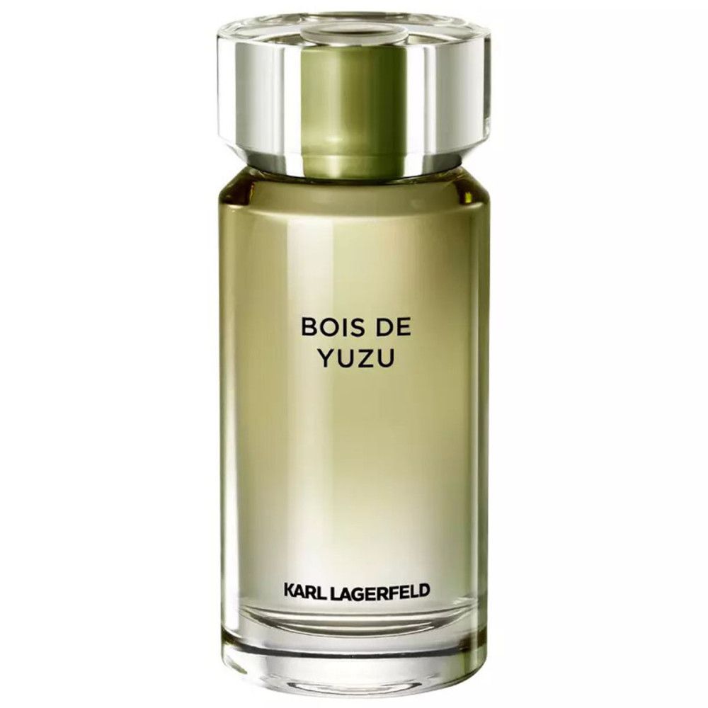 Karl Lagerfeld Bois De Yuzu Eau De Toilette Herren flacon met zilveren en groene accenten.