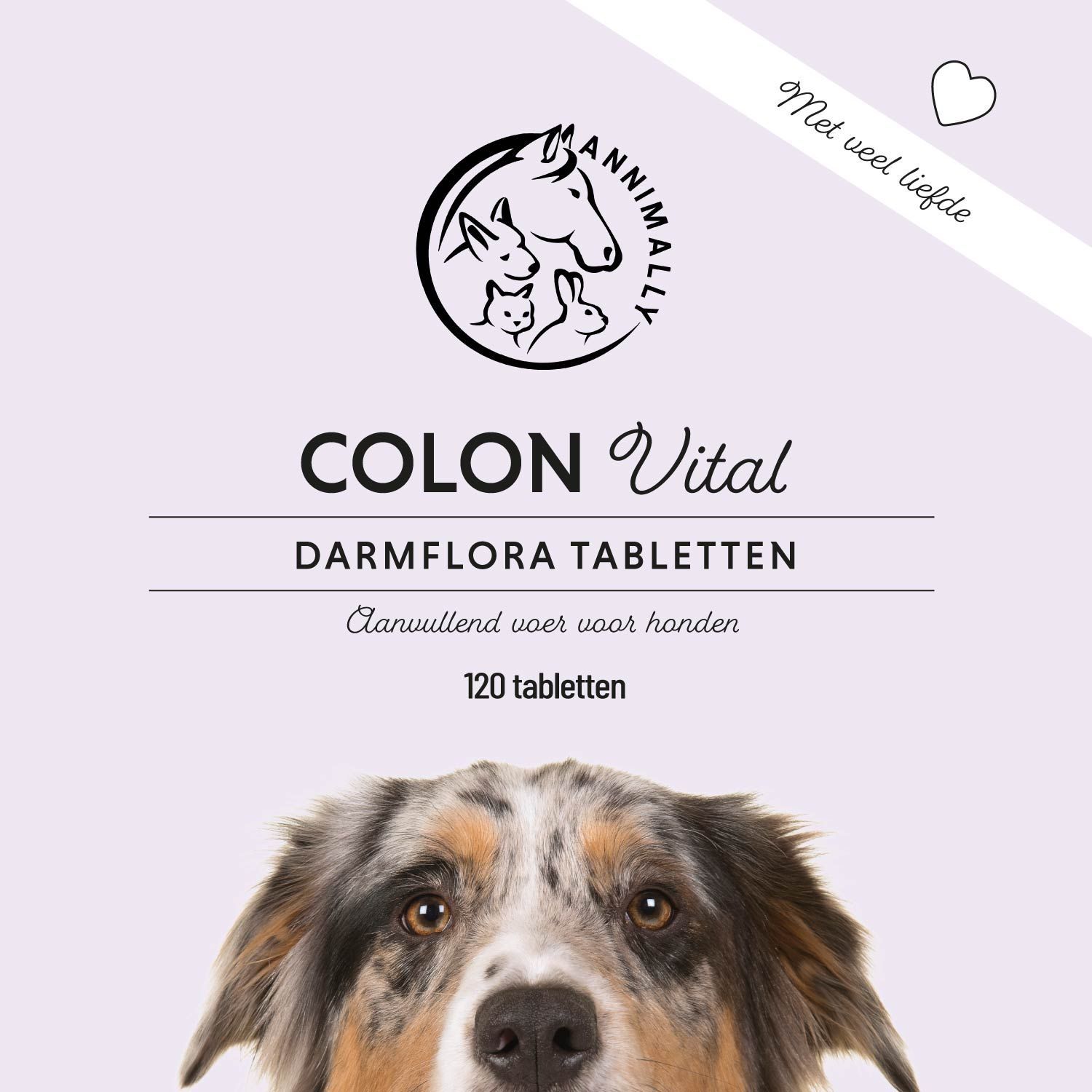 Productafbeelding met tekst: Colon Vital, darmflora tabletten, aanvullend voer voor honden, 120 tabletten. Hond.