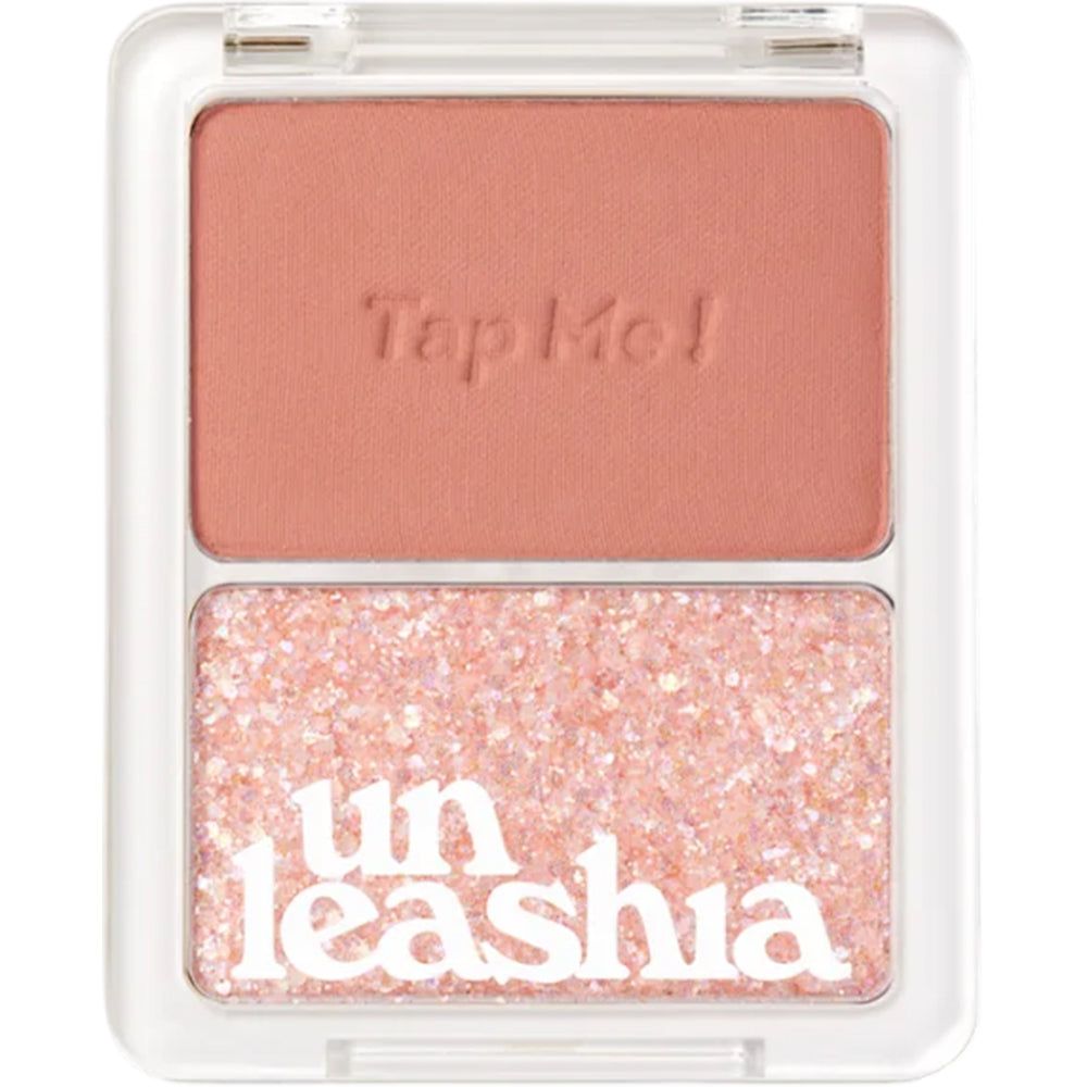UNLEASHIA Tap Me Palette Duo. Twee kleuren in een transparante verpakking. Tekst: Tap Me!, Unleashia.