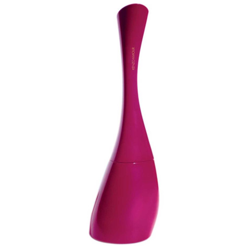 Flacon rose. Forme allongée et incurvée. Partie supérieure étroite, partie inférieure bombée.