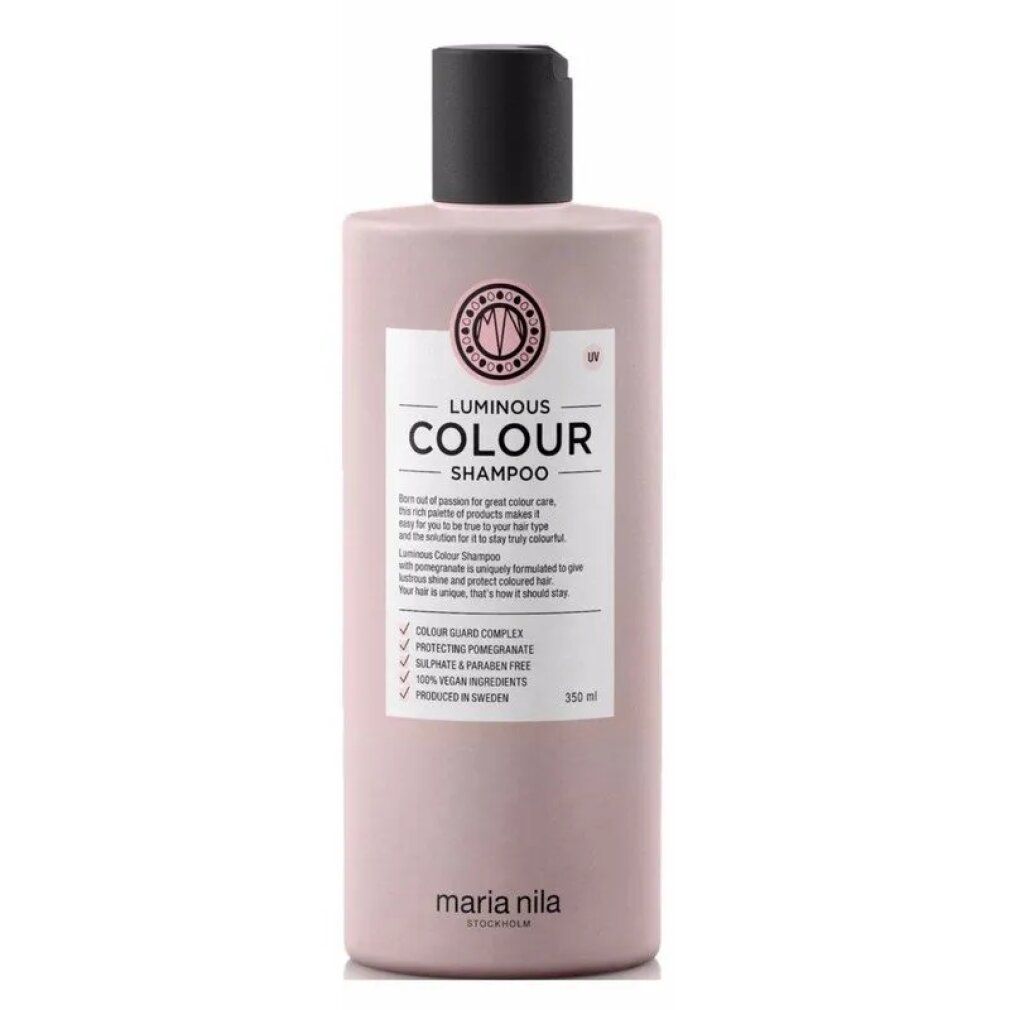 Maria Nila Luminous Colour Shampoo, 350ml fles met zwarte klapdop.