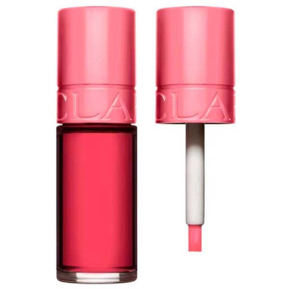 Clarins Water Lip Stain 11 : Rouge à lèvres fermé et applicateur ouvert, capuchon rose.